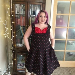 Red and black polka dot fit and flare vintage dress